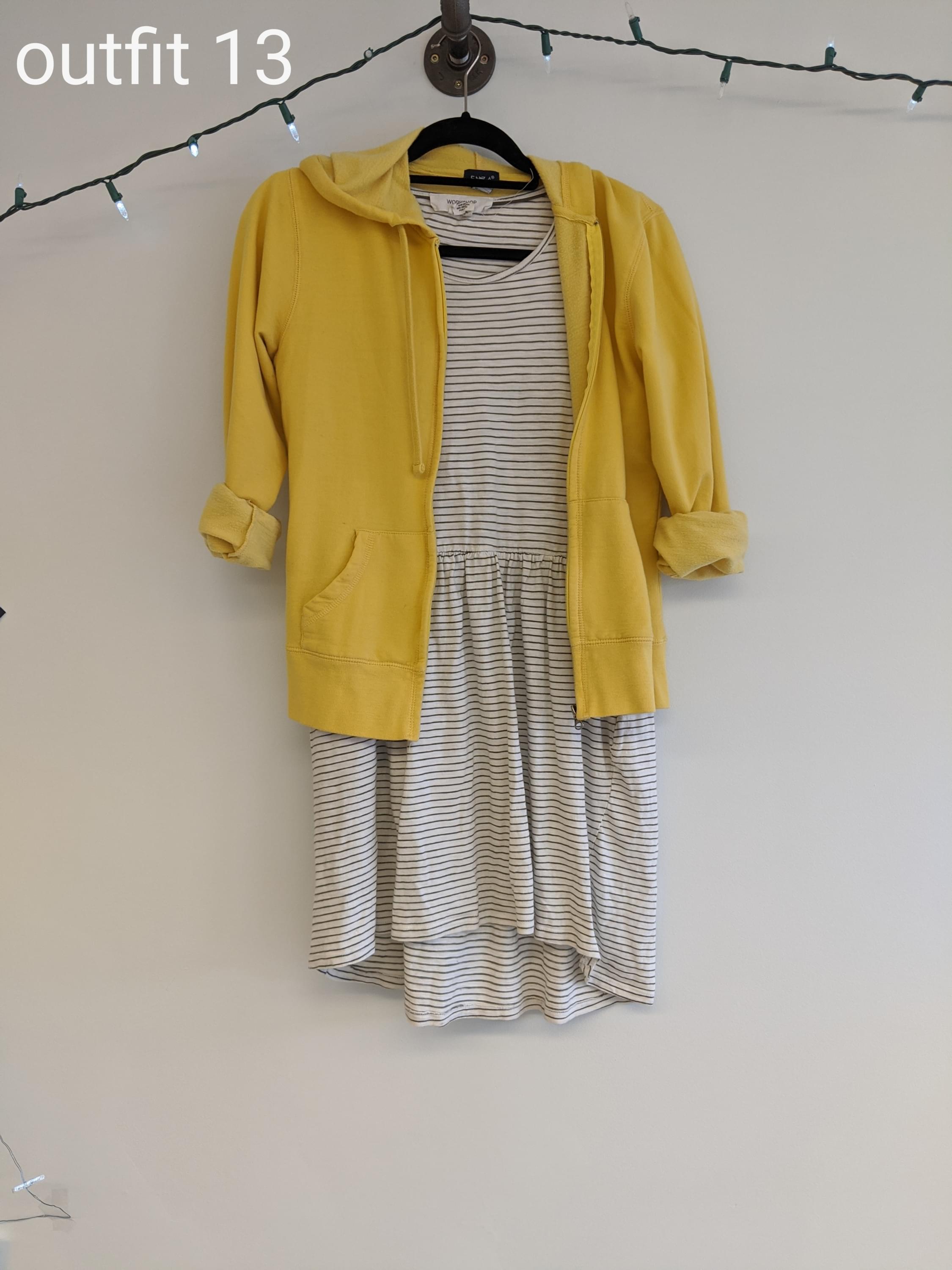 Yellow sweatshirt and stripe dress